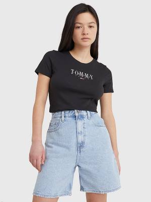 Tommy Hilfiger Essential Logo Skinny Fit T-shirts Dames Zwart | TH874COV