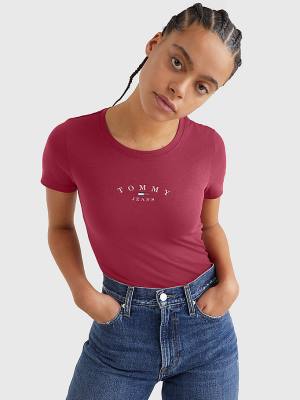 Tommy Hilfiger Essential Logo Skinny Fit T-shirts Dames Rood | TH938DQY