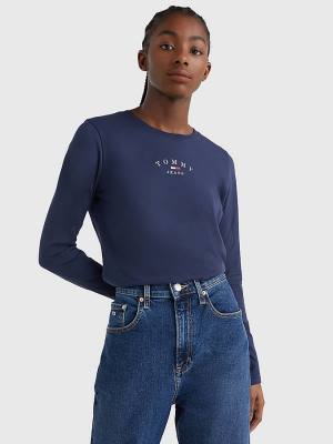 Tommy Hilfiger Essential Logo Slim Fit Long Sleeve T-shirts Dames Blauw | TH106EYP