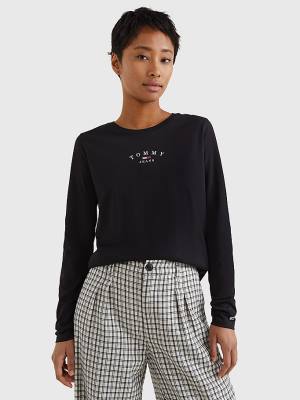 Tommy Hilfiger Essential Logo Slim Fit Long Sleeve T-shirts Dames Zwart | TH709LPZ