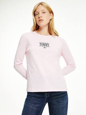 Tommy Hilfiger Essential Long Sleeve Logo T-shirts Dames Roze | TH874COR