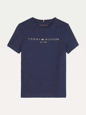 Tommy Hilfiger Essential Organic Katoenen Logo T-shirts Meisjes Blauw | TH682VLD