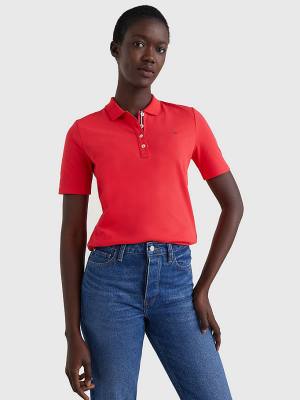 Tommy Hilfiger Essential Placket Detail Poloshirt Dames Rood | TH412VOE