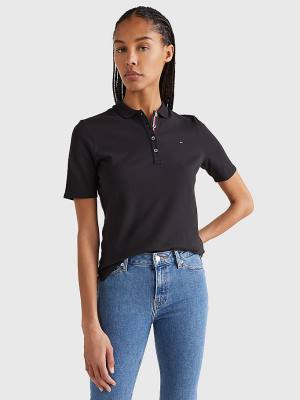 Tommy Hilfiger Essential Placket Detail Poloshirt Dames Zwart | TH972ERX