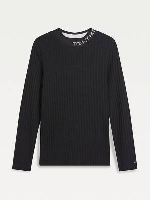 Tommy Hilfiger Essential Rib-Knit Long Sleeve T-shirts Meisjes Zwart | TH293BLX