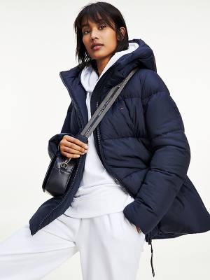 Tommy Hilfiger Essential TH Protect Padded Logo Coat Jassen Dames Blauw | TH124ETO