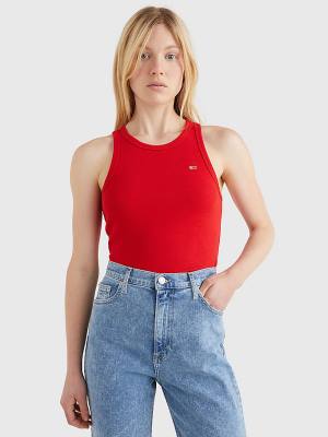 Tommy Hilfiger Feminine Ribbed Tank Top T-shirts Dames Rood | TH518SXU