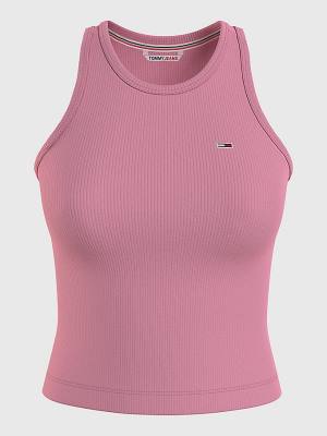 Tommy Hilfiger Feminine Ribbed Tank Top T-shirts Dames Roze | TH654KHC