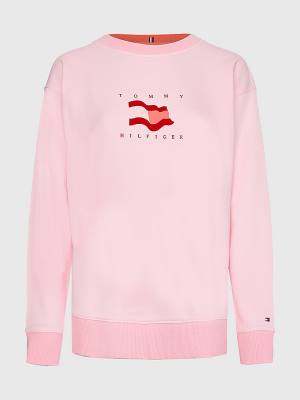 Tommy Hilfiger Flag Detail Relaxed Fit Sweatshirt Hoodie Dames Roze | TH173JLC