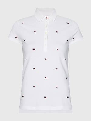 Tommy Hilfiger Flag Embroidery Slim Fit Poloshirt Dames Wit | TH354MDT