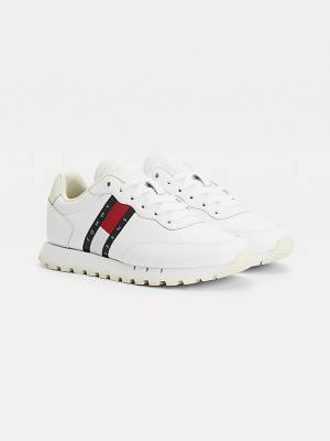 Tommy Hilfiger Flag Leren Sneakers Dames Wit | TH095URO