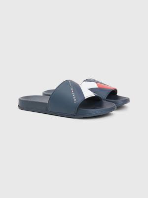 Tommy Hilfiger Flag Print Pool Slides Sandalen Jongens Blauw | TH027UIR