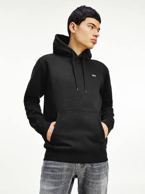 Tommy Hilfiger Fleece Flag Patch Hoodie Heren Zwart | TH302AKH