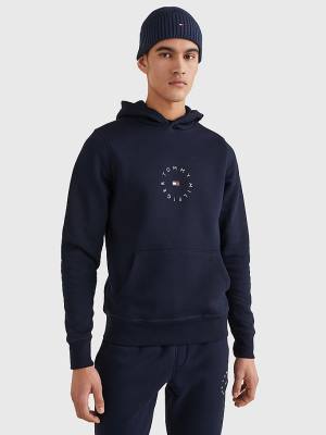 Tommy Hilfiger Flex Fleece Graphic Hoodie Heren Blauw | TH980PNL