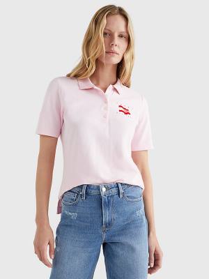 Tommy Hilfiger Flock Flag Poloshirt Dames Roze | TH897FQI