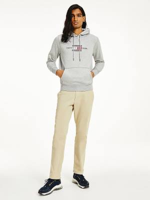 Tommy Hilfiger Front Logo Organic Katoenen Fleece Hoodie Heren Grijs | TH051LQA