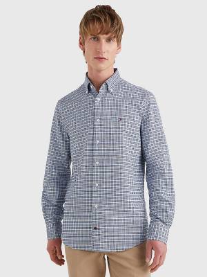 Tommy Hilfiger Gingham Check Organic Oxford Katoenen Overhemd Heren Blauw | TH863RYM