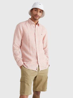 Tommy Hilfiger Gingham Regular Fit Linen Overhemd Heren Roze | TH247FYB