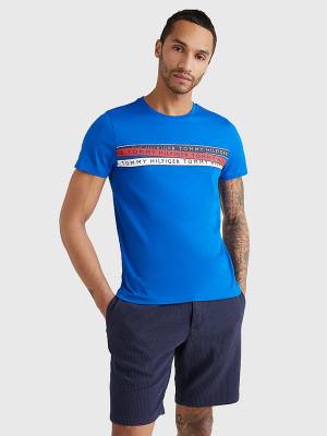 Tommy Hilfiger Graphic Tape Logo T-shirts Heren Blauw | TH402FIK