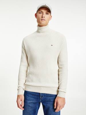 Tommy Hilfiger Grid Check Roll Neck Jumper Truien Heren Beige | TH657EBI