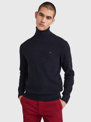 Tommy Hilfiger Grid Check Roll Neck Jumper Truien Heren Blauw | TH670ZSR