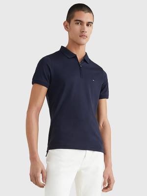 Tommy Hilfiger Half-Zip Interlock Slim Fit Poloshirt Heren Blauw | TH281UYI