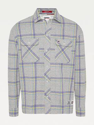 Tommy Hilfiger Heathered Organic Katoenen Check Overshirt Overhemd Heren Blauw | TH872DRQ