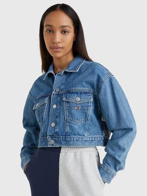 Tommy Hilfiger Hemp Denim Cropped Trucker Jassen Dames Denim | TH673SBU