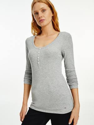 Tommy Hilfiger Henley Long Sleeve Extra Slim T-shirts Dames Grijs | TH216OMA