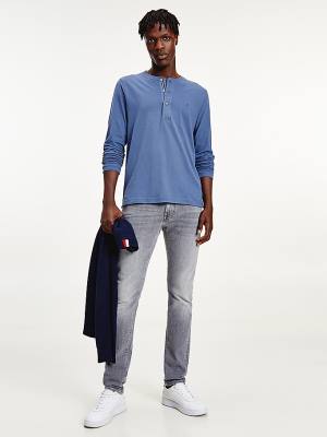 Tommy Hilfiger Henley Long Sleeve Organic Katoenen T-shirts Heren Blauw | TH835ZMY