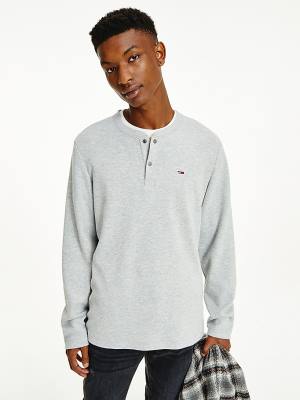 Tommy Hilfiger Henley Neck Long Sleeve T-shirts Heren Grijs | TH306OXU