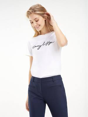 Tommy Hilfiger Heritage Crew Neck Logo T-shirts Dames Wit | TH093HAO