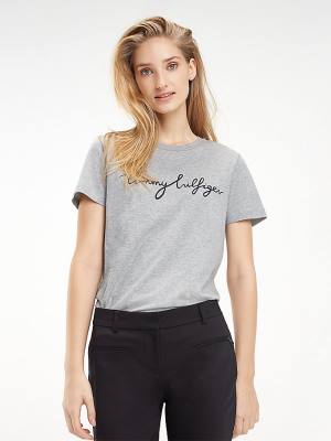 Tommy Hilfiger Heritage Crew Neck Logo T-shirts Dames Grijs | TH763JUQ