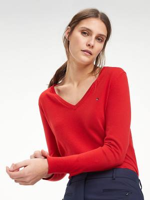 Tommy Hilfiger Heritage V-Neck Jumper Truien Dames Rood | TH567CVN