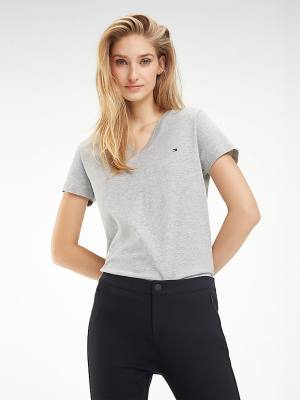 Tommy Hilfiger Heritage V-Neck T-shirts Dames Grijs | TH025ONJ