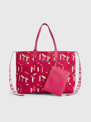 Tommy Hilfiger Iconic Monogram Embroidery Katoenen Tote Tassen Dames Roze | TH049UNH