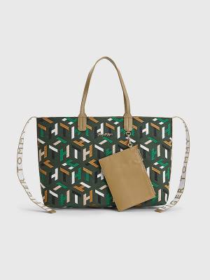 Tommy Hilfiger Iconic Monogram Embroidery Katoenen Tote Tassen Dames Groen | TH124BCI