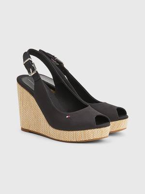 Tommy Hilfiger Iconic Slingback Espadrilles High Heel Wedges Sandalen Dames Zwart | TH096VLQ