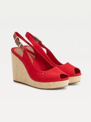 Tommy Hilfiger Iconic Slingback Espadrilles High Heel Wedges Sandalen Dames Rood | TH468HOC