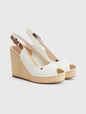 Tommy Hilfiger Iconic Slingback Espadrilles High Heel Wedges Sandalen Dames Wit | TH831VHY