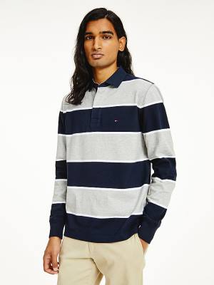 Tommy Hilfiger Iconic Stripe Rugby Shirt Poloshirt Heren Blauw | TH259VEP