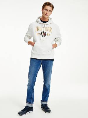 Tommy Hilfiger Icons Logo Embroidery Relaxed Fit Hoodie Heren Wit | TH524ETB