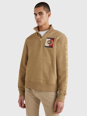 Tommy Hilfiger Icons Logo Half-Zip Hoodie Heren Bruin | TH479UBD