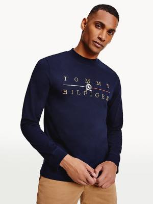 Tommy Hilfiger Icons Mock Turtleneck Long Sleeve T-shirts Heren Blauw | TH158RGH