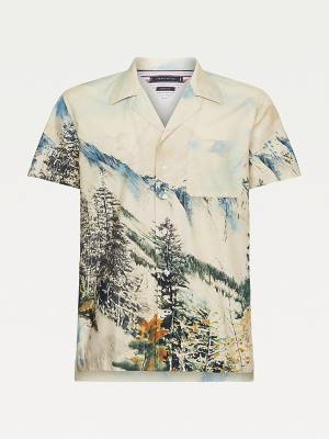 Tommy Hilfiger Landscape Print Regular Kort Sleeve Overhemd Heren Beige | TH420XCN