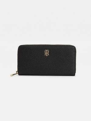 Tommy Hilfiger Large Zip-Around Monogram Portefeuille Dames Zwart | TH549CVE