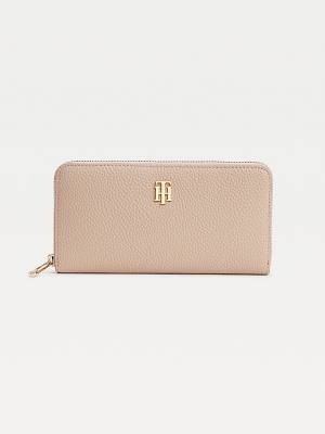 Tommy Hilfiger Large Zip-Around Monogram Portefeuille Dames Beige | TH741UFB