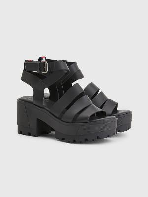 Tommy Hilfiger Leren Block Heel Sandalen Dames Zwart | TH319CTW