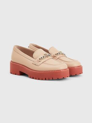 Tommy Hilfiger Leren Chain Chunky Loafers Dames Beige | TH170PGD