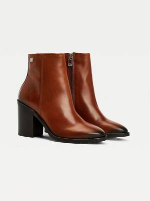 Tommy Hilfiger Leren High Heel Ankle Laarzen Dames Bruin | TH598IXE